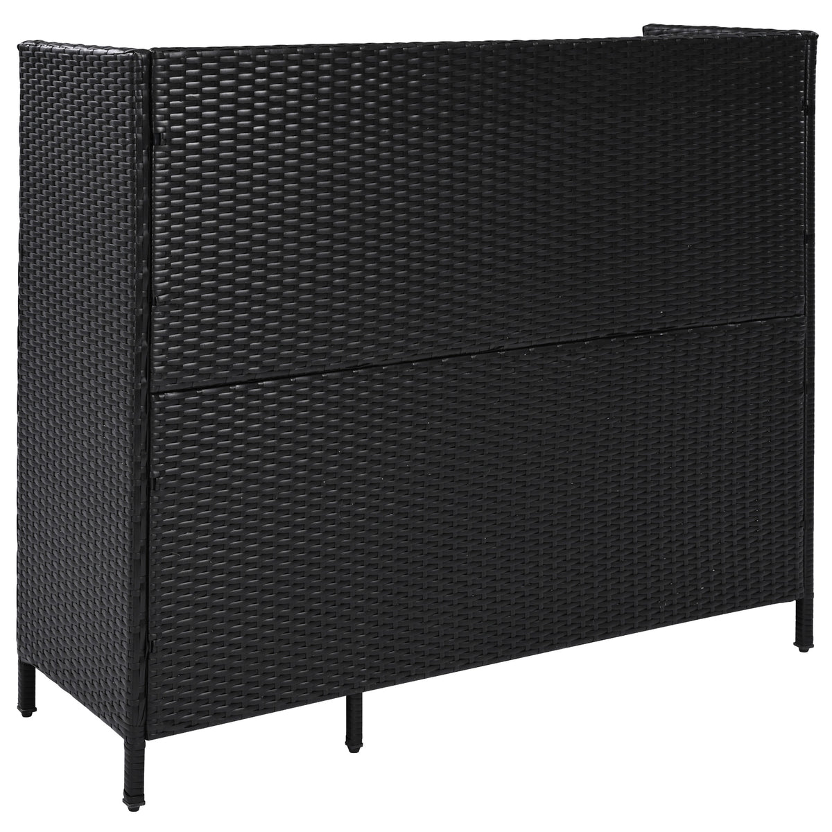 variant-group:rf-n707p233745b|Roomfitters 47.5" Wicker Outdoor Storage Cabinet, Rattan Bar Table with Glass Top, Adjustable Shelf, 3 Doors, Black Brown