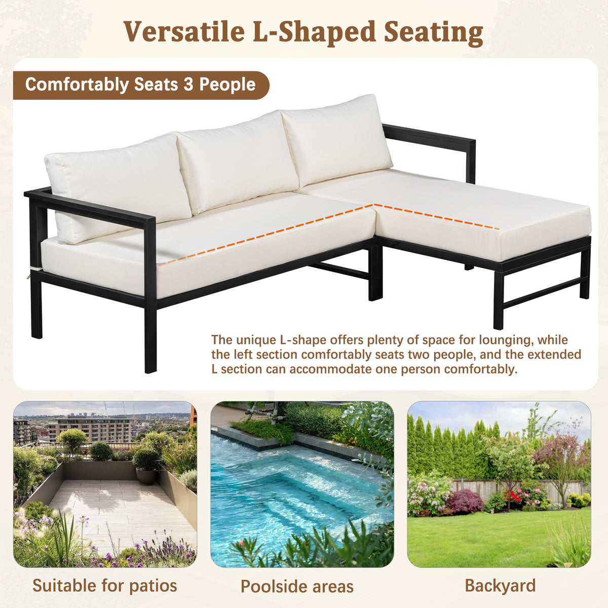 variant-group:rf-n711wy000480aaa|Roomfitters Modern L-Shaped Outdoor Sectional Sofa, 3-Seater Patio Conversation Couch, Beige Cushions, Iron Frame
