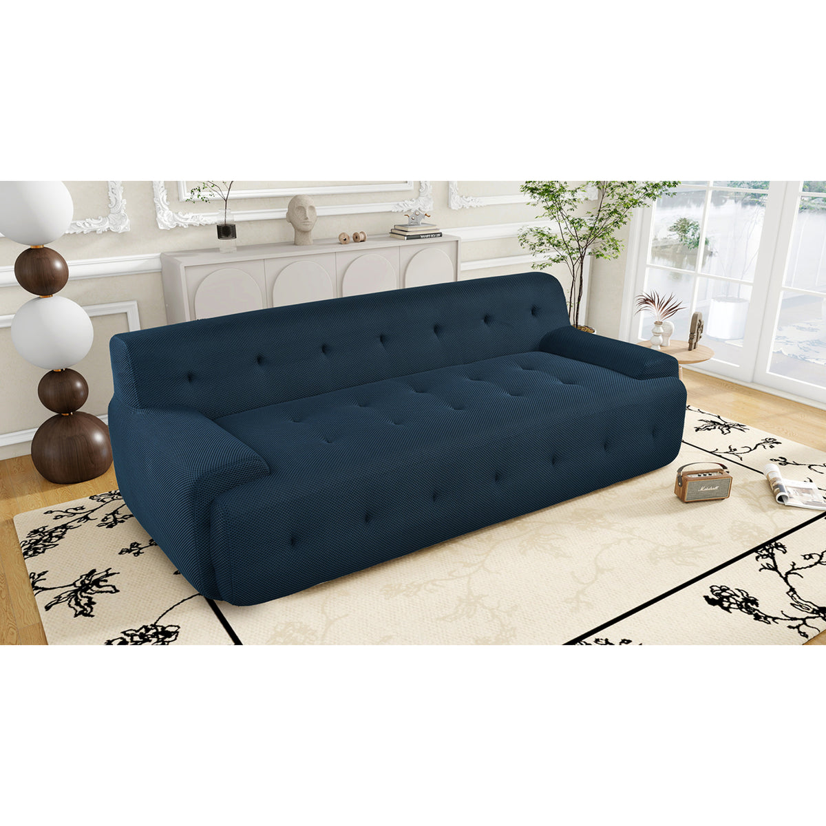 variant-group:rf-n711p206619v|Roomfitters 86.2" Modern Tufted Upholstered Sofa, 3-Seater Compression Couch for Living Room, Dark Blue
