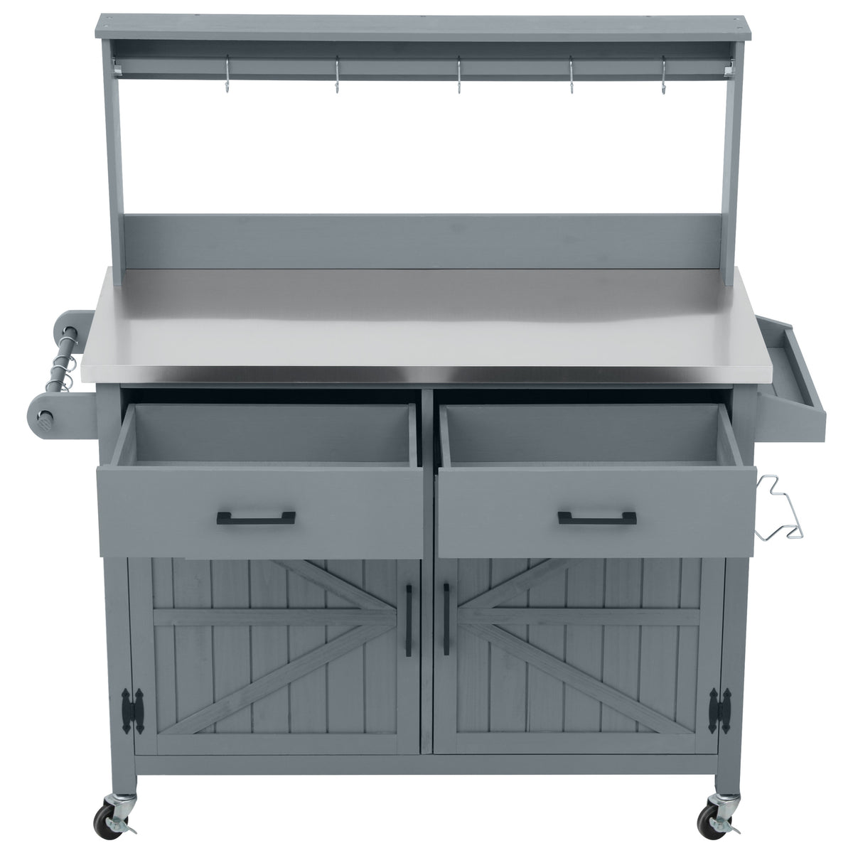 variant-group:rf-n707p409087g|Roomfitters 54.1" Grill Cart, Outdoor Kitchen Prep Station with Stainless Steel Top and Propane Tank Storage, Grey+Blue