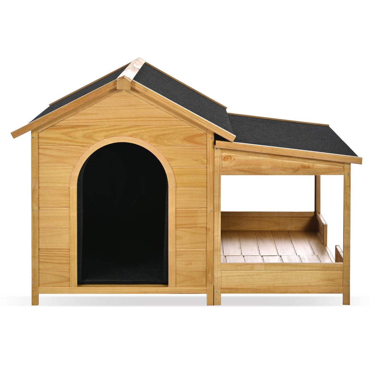 Roomfitters 60-Inch Large Outdoor Dog House with Removable Insulated Liner Weatherproof Porch and Asphalt Roof Natural Roomfitters