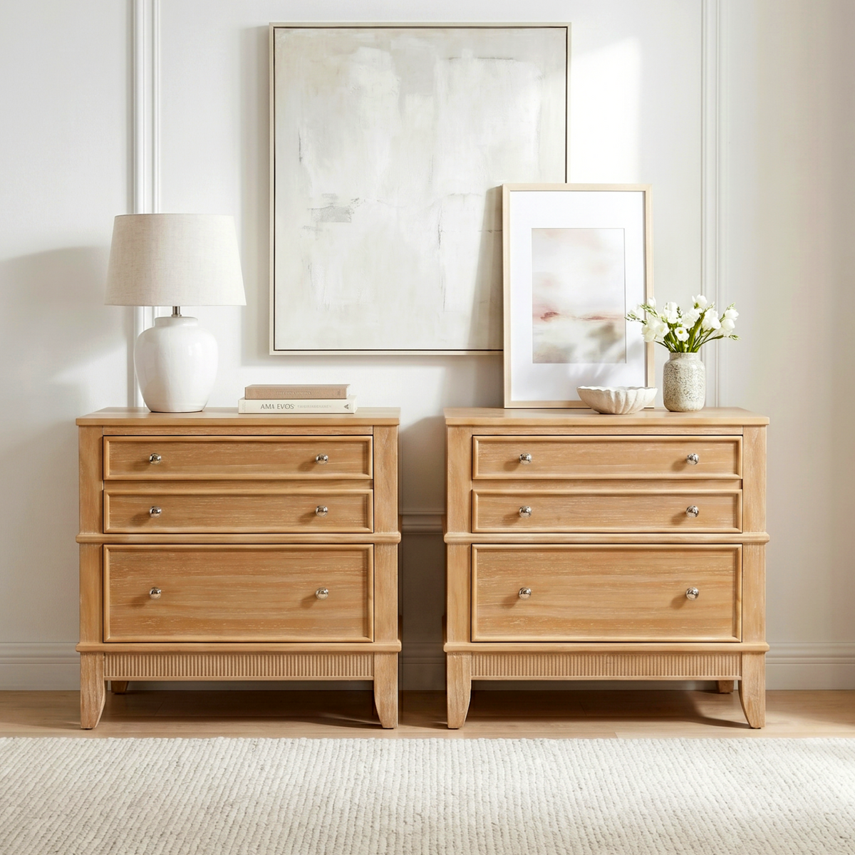 variant-group:rf-n701bs701p183796d|Roomfitters 3 Drawer Farmhouse Wood Nightstand Set of 2, Fully Assembled Bedside Accent Side Table, Felt Lined, Hazel
