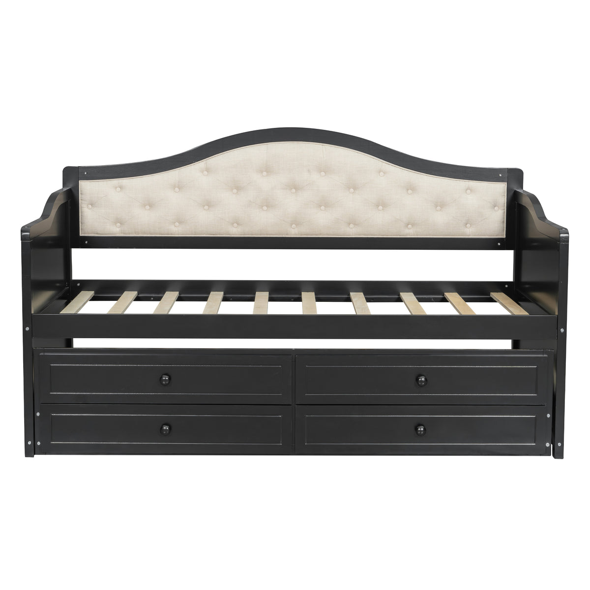 variant-group:rf-n733s346767p|Roomfitters Twin Daybed with Trundle, Wooden Sofa Bed with 2 Storage Drawers & Tufted Backrest, Black