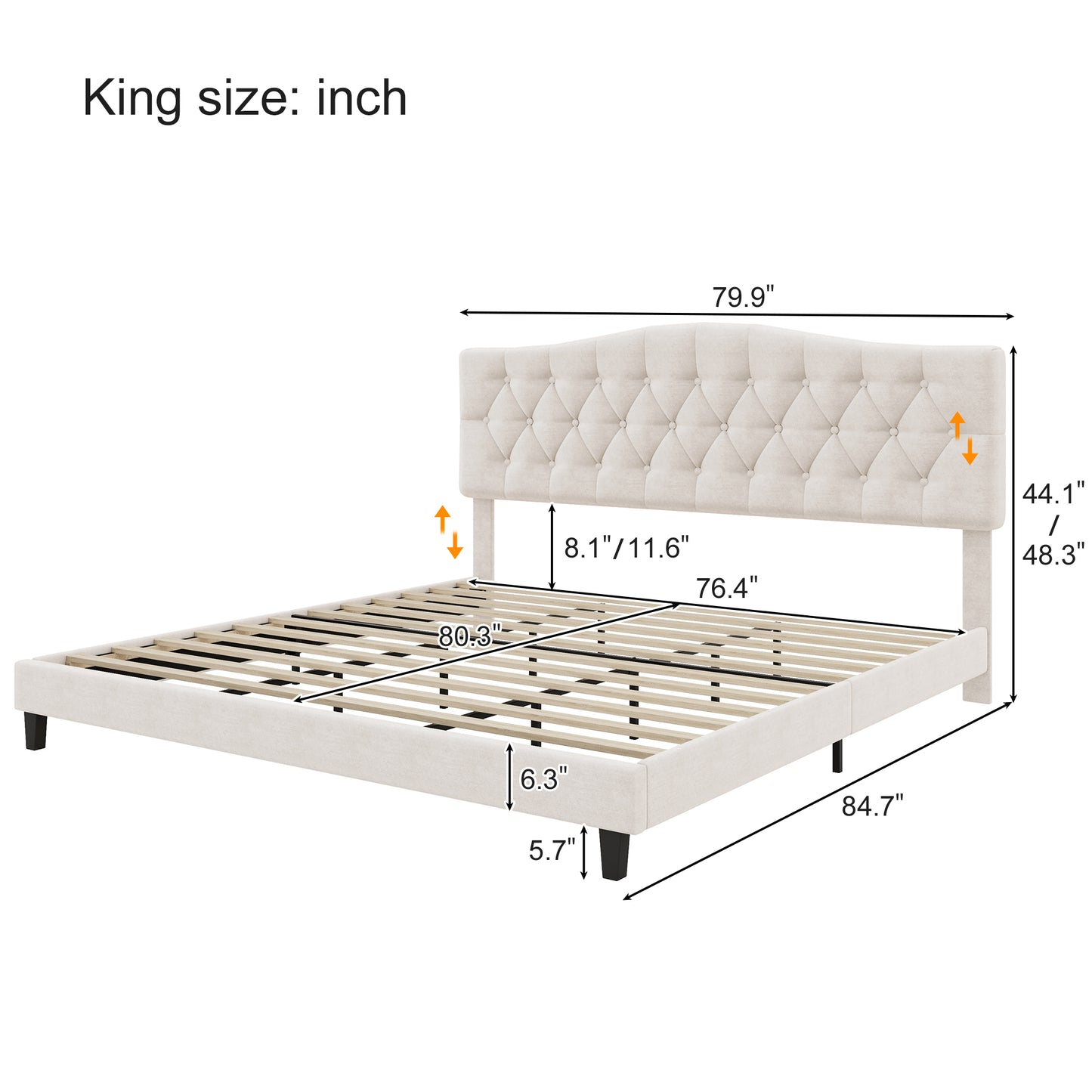 variant-group:rf-n701p342941b|Roomfitters King Size Elegant Tufted Upholstered Platform Bed Frame, Diamond Button Headboard, No Box Spring Needed, Beige