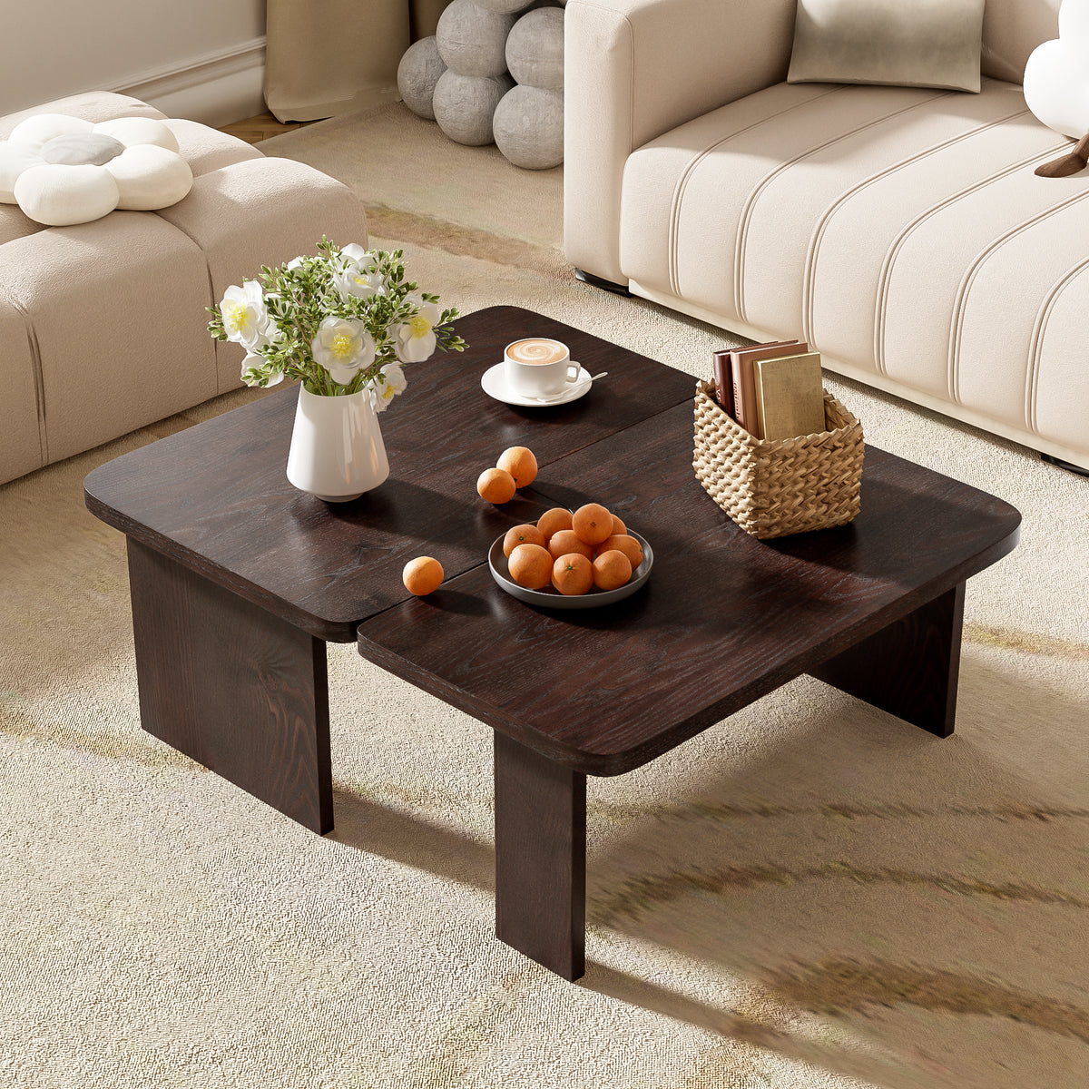 variant-group:rf-n724p232174p|Roomfitters Minimalist Coffee Table Set, Rectangular Center Table with Two-Tone Design, Espresso