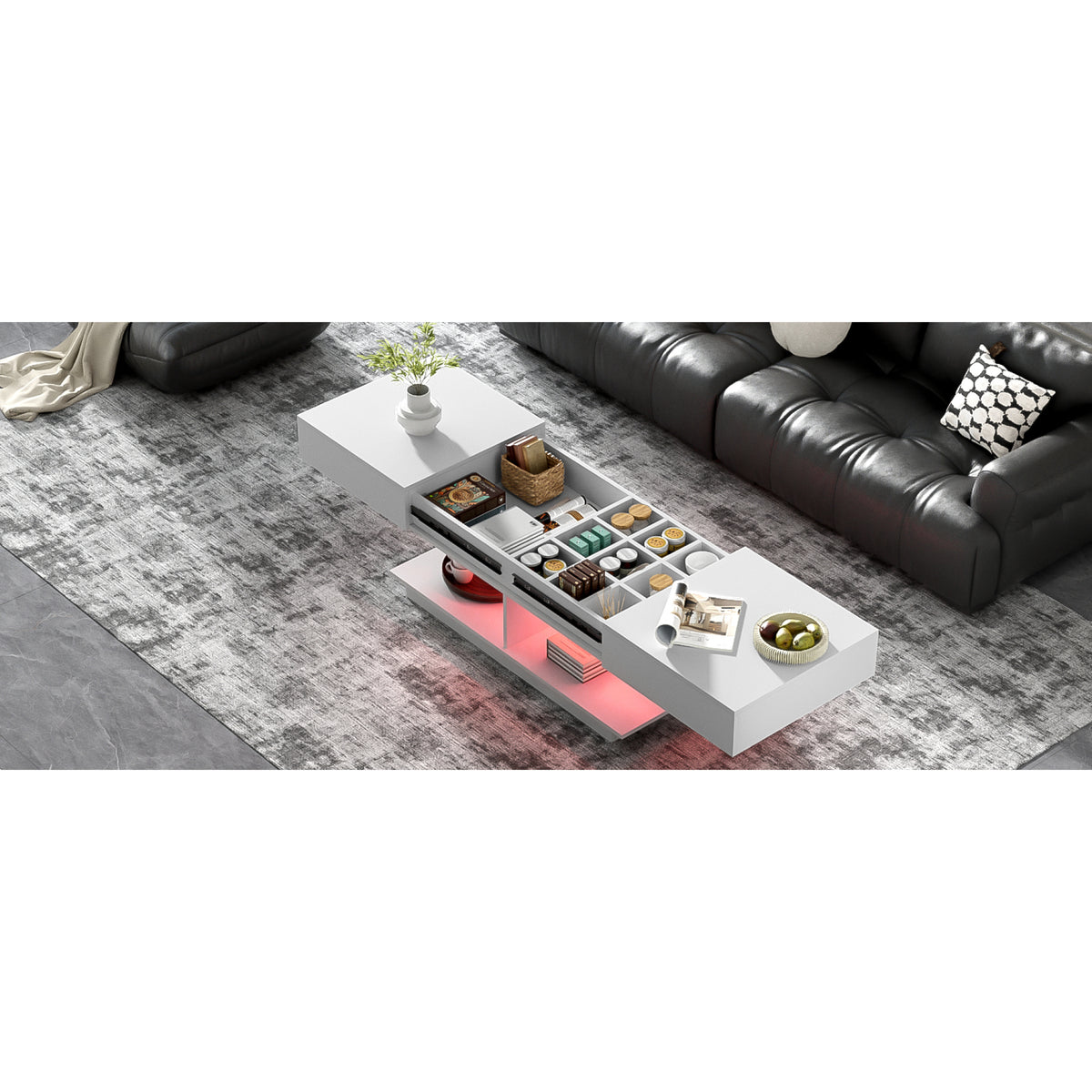 variant-group:rf-n724p290061k|Roomfitters Extendable Coffee Table with Hidden Storage and Compartments, Adjustable Multifunctional Center Table, White