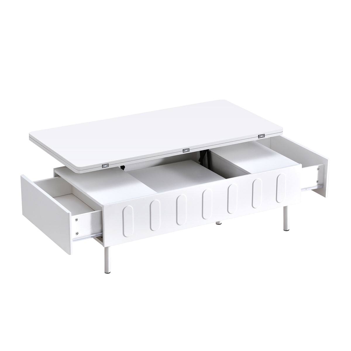 variant-group:rf-n724p292514k|Roomfitters Lift-Top Coffee Table with 2 Drawers and Foldable Top, Hidden Storage Compartment, Adjustable Center Table, White