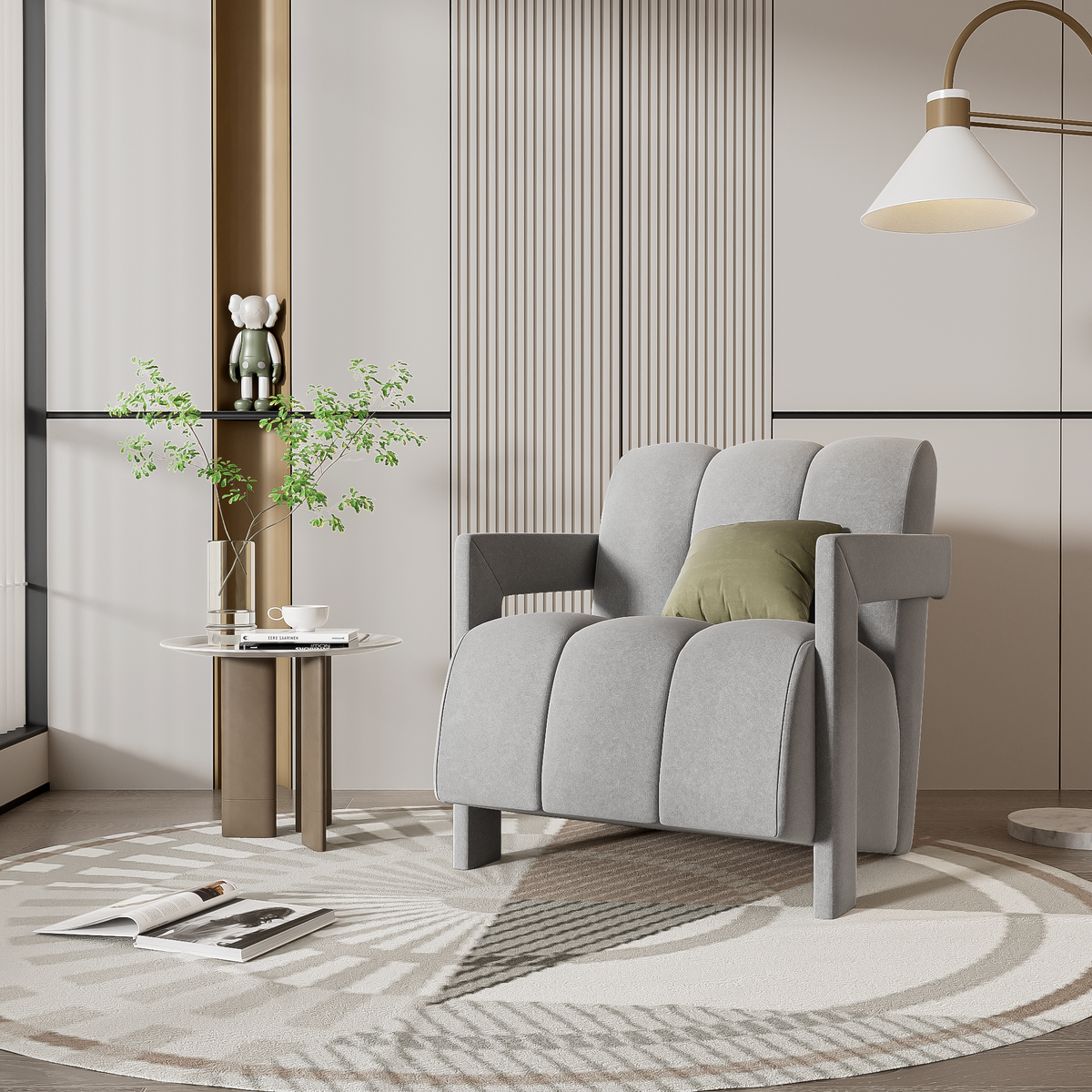 variant-group:rf-n724sj000138aae|Roomfitters Modern Minimalist Armchairs with L-Shaped Armrests and Polyester Upholstery, Set of 2, Gray