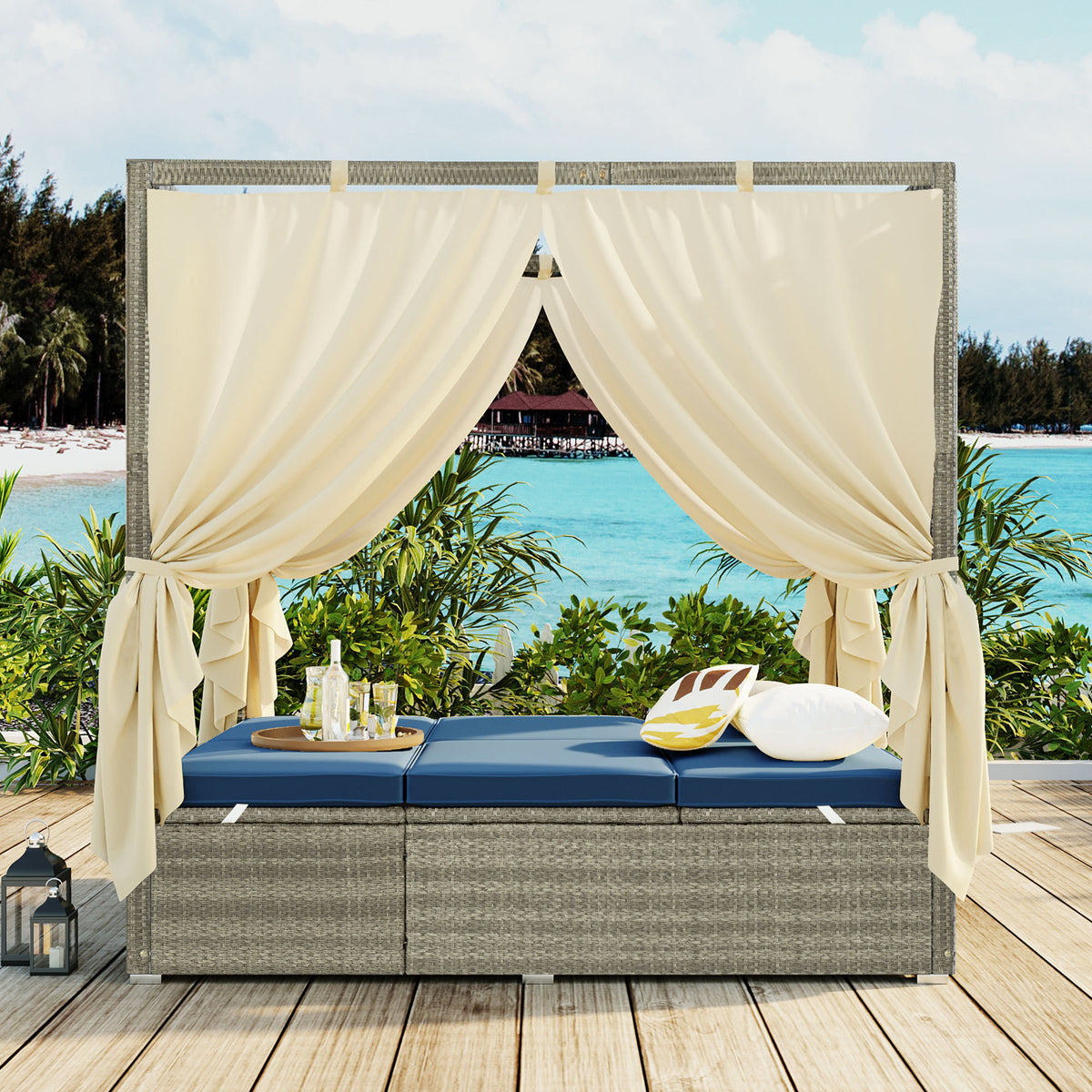 variant-group:rf-n711wy000437aac|Roomfitters Outdoor Canopy Daybed with Cushions, Hidden Storage, Adjustable Lounge Chair, Retractable Canopy, for Patios, Blue