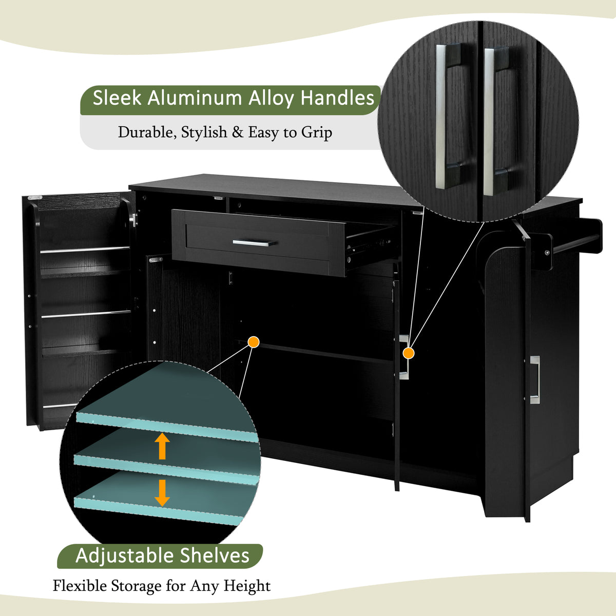 variant-group:rf-n711p437643b|Roomfitters Modern Contemporary Black Melamine MDF Sideboard Buffet Cabinet Dining Room Storage Kitchen Credenza