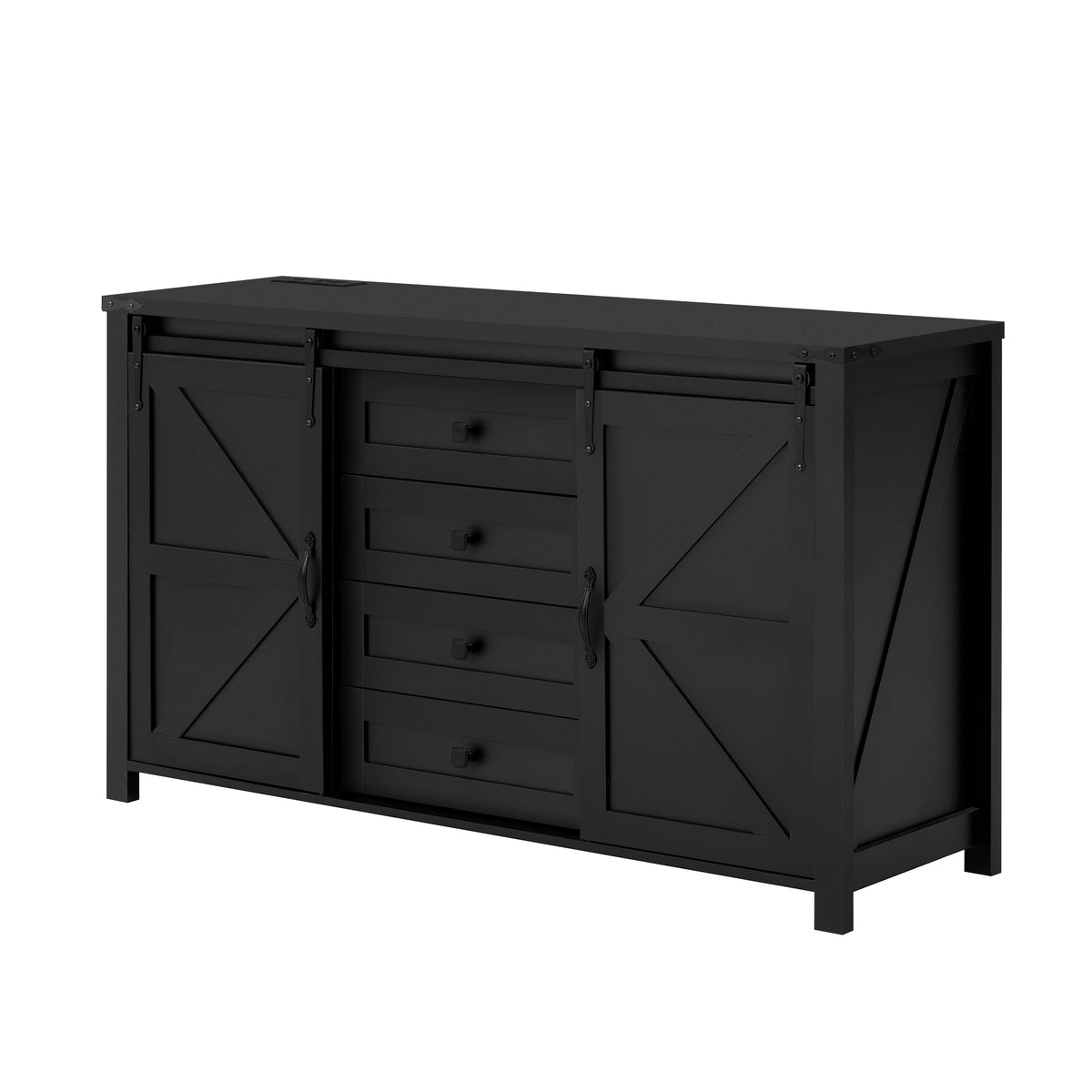 variant-group:rf-n711p347377b|Roomfitters 55.1" Storage Cabinet with 4 Drawers and Sliding Barn Doors, Farmhouse Sideboard Buffet for Kitchen & Dining, Black
