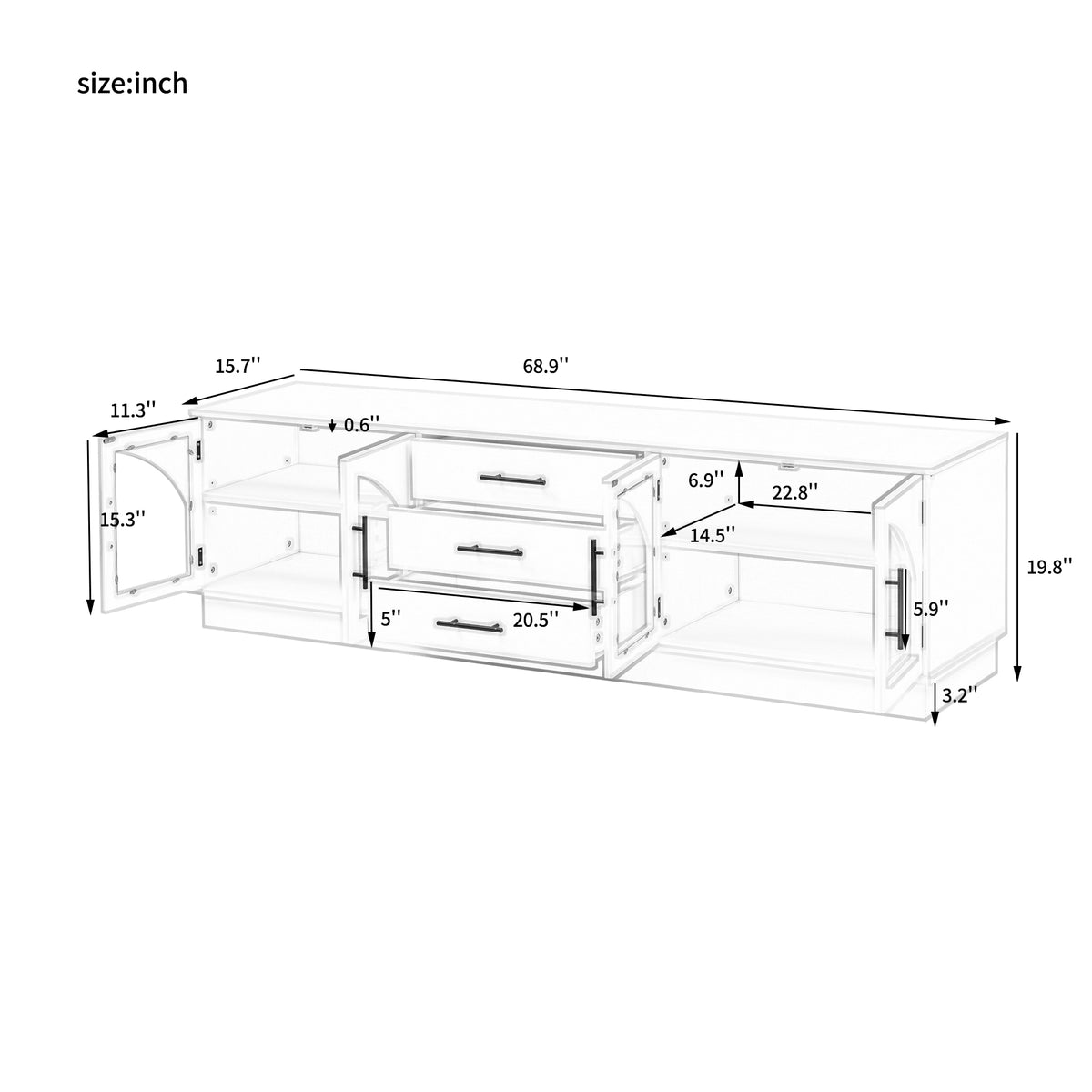variant-group:rf-n724p284467b|Roomfitters Modern Minimalist TV Stand for up to 75 Inch TV, Entertainment Console Cabinet with Adjustable Shelves, Black