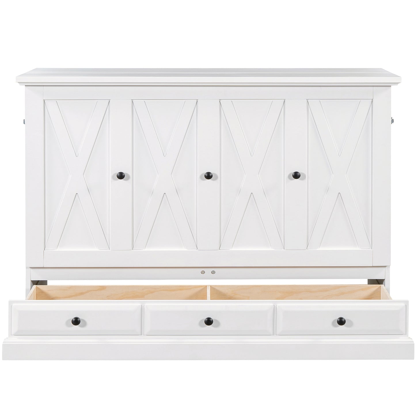 variant-group:rf-n701bs701p170503k|Roomfitters Queen Size Murphy Bed Cabinet with Charging Station and Storage Drawer, Freestanding Fold Out Guest Bed, White