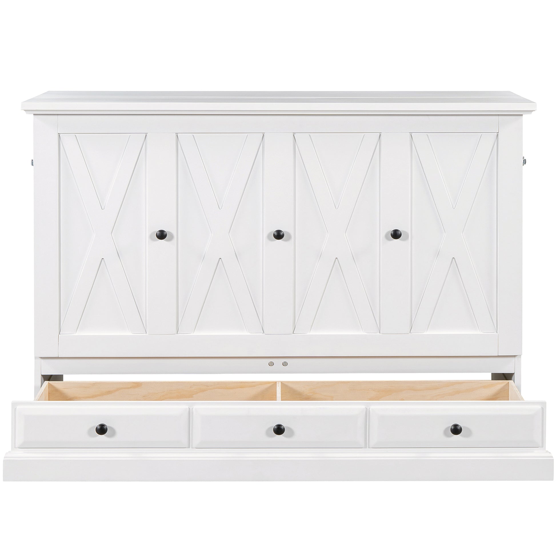 variant-group:rf-n701bs701p170503k|Roomfitters Queen Size Murphy Bed Cabinet with Charging Station and Storage Drawer, Freestanding Fold Out Guest Bed, White