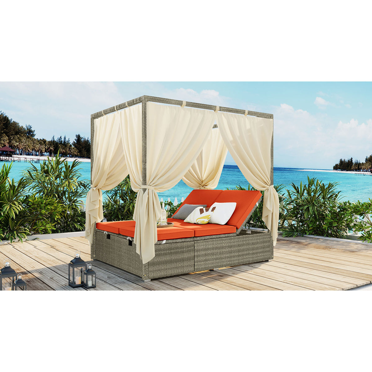 variant-group:rf-n711wy000437aao|Roomfitters Outdoor Canopy Daybed with Cushions, Hidden Storage, Adjustable Lounge Chair, Retractable Canopy, for Patios, Orange
