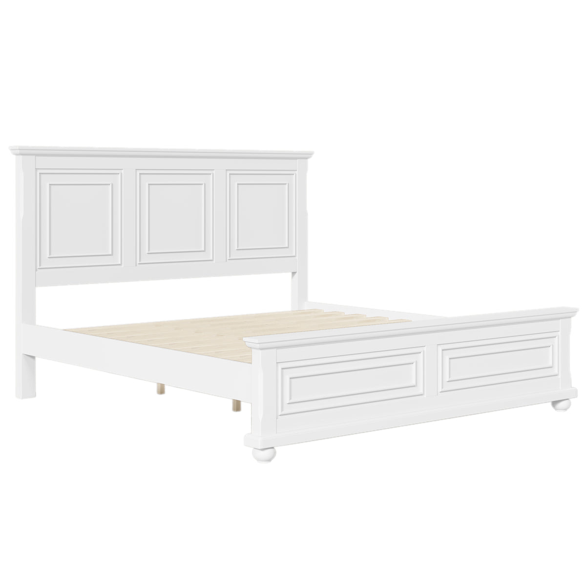 variant-group:rf-n701bs701p422951k|Roomfitters King Size Traditional Pinewood Vintage Tall Headboard Bed Frame, Country Panel Wood Bed, No Box Spring, White