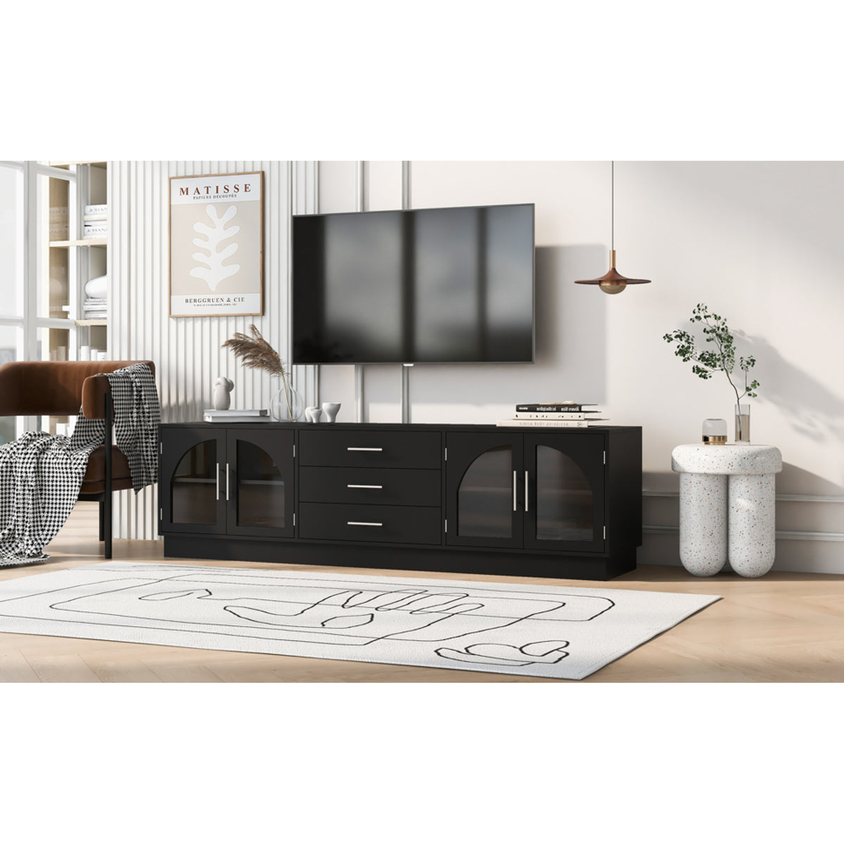 variant-group:rf-n724p284467b|Roomfitters Modern Minimalist TV Stand for up to 75 Inch TV, Entertainment Console Cabinet with Adjustable Shelves, Black