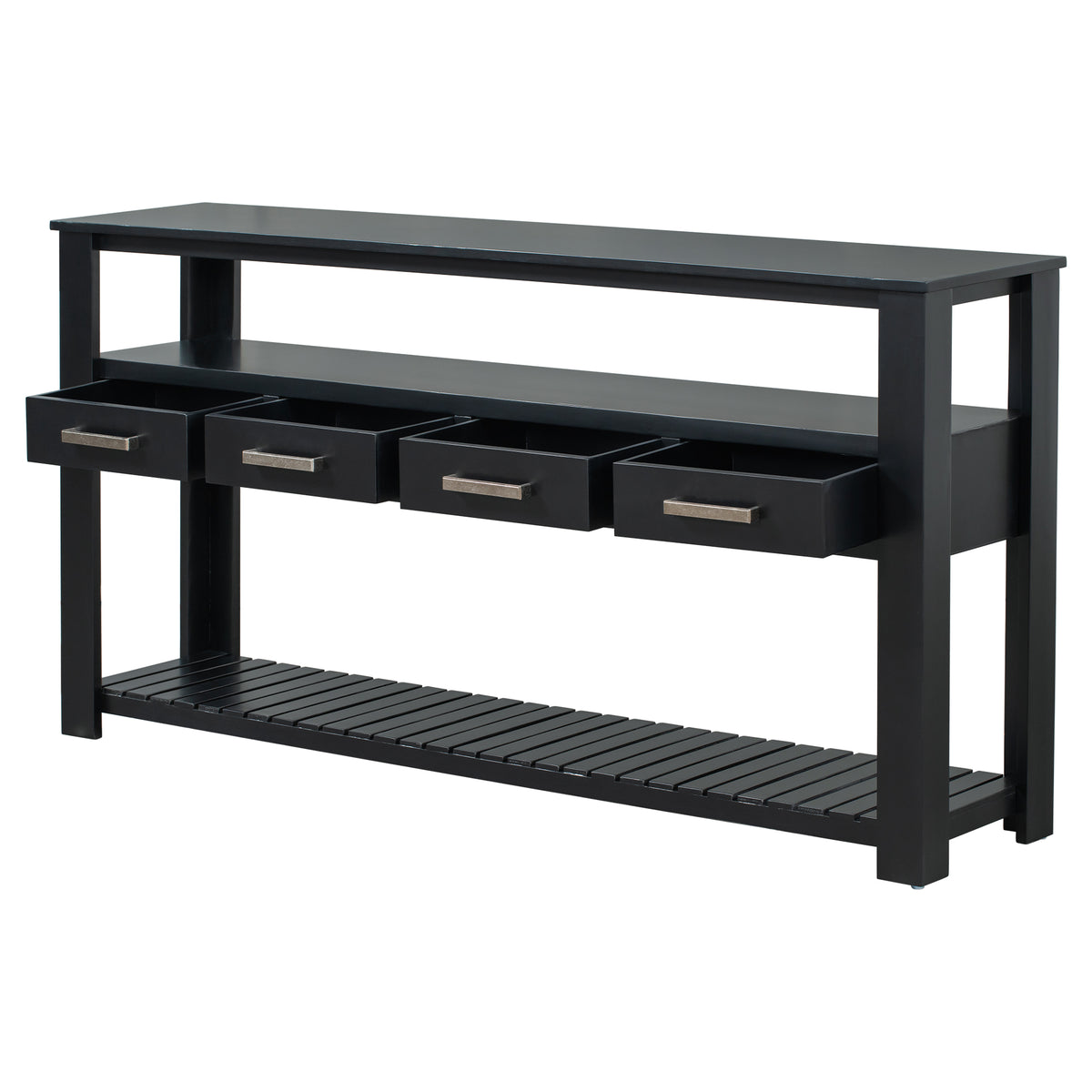 variant-group:rf-n711p410406b|Roomfitters 61.5" Entryway Table with 4 Drawers, 3-Tier Console Sofa Table with Open Shelves for Hallway, Black