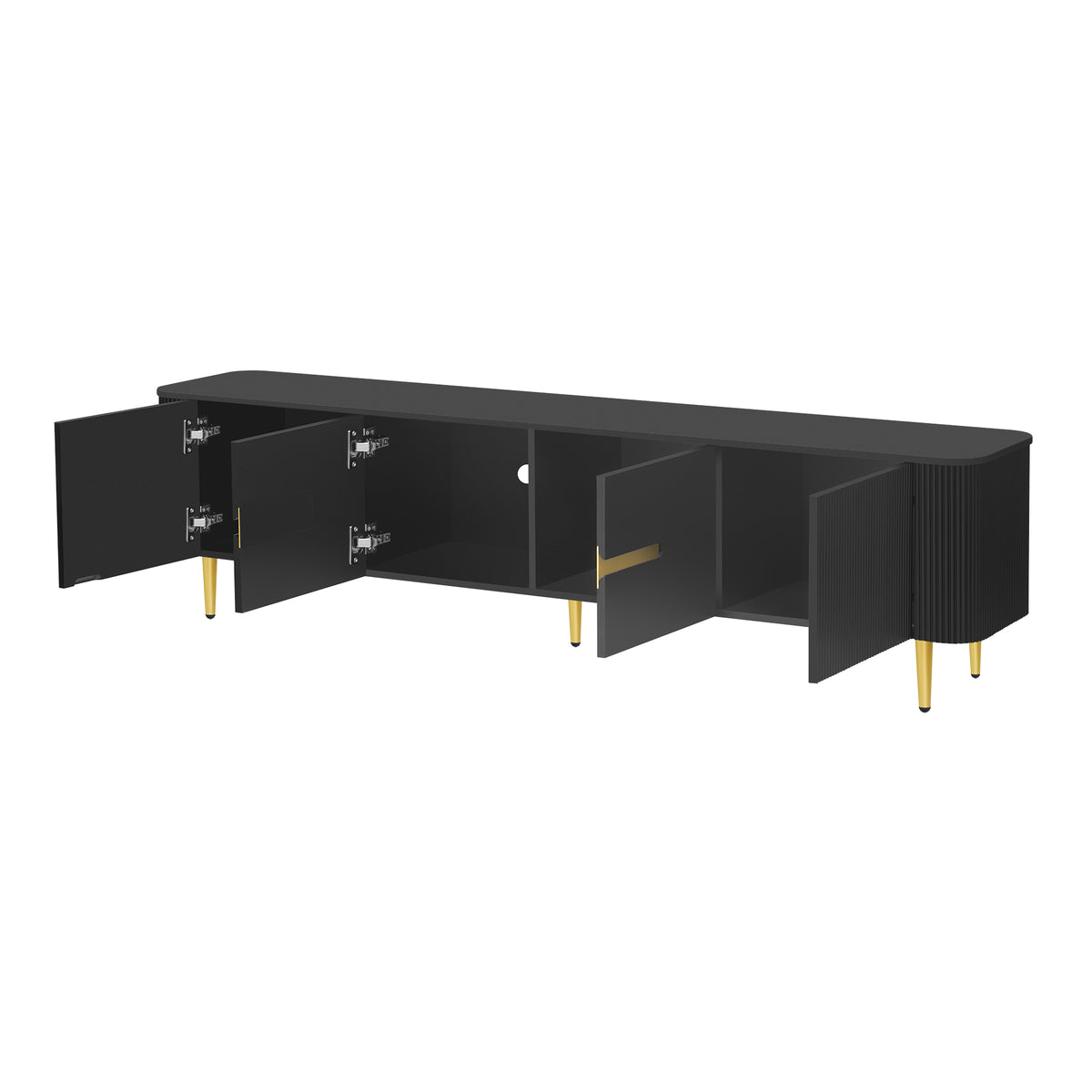 variant-group:rf-n724sj000143aab|Roomfitters Minimalist TV Stand for up to 85 Inch TV, Entertainment Center with Four Spacious Cabinets, Black