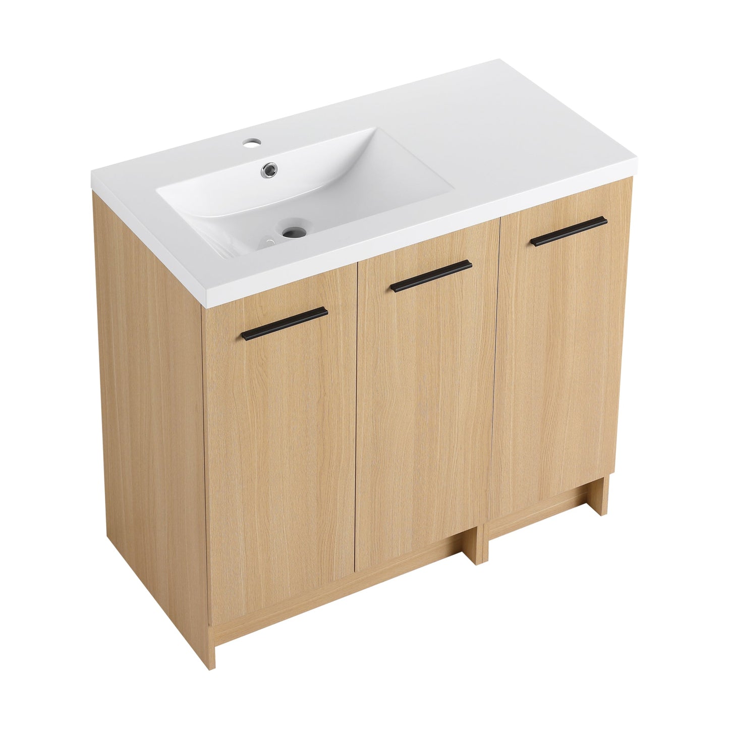 36" Modular Freestanding Bathroom Vanity with 36" Resin Sink Top, Light Oak, 2-Piece Cabinet (24" 2-Door + 12" 1-Door), KD Cabinet, Includes Black & Brushed Aluminum Handles Roomfitters