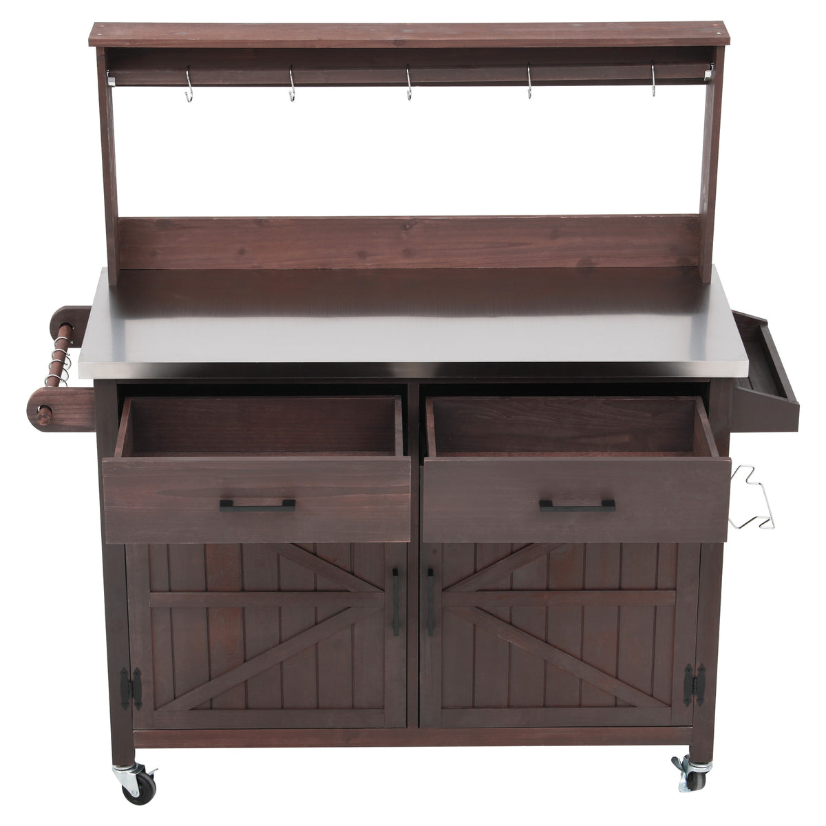 variant-group:rf-n707p409087z|Roomfitters 54.1" Grill Cart, Outdoor Kitchen Prep Station with Stainless Steel Top and Propane Tank Storage, Dark Brown