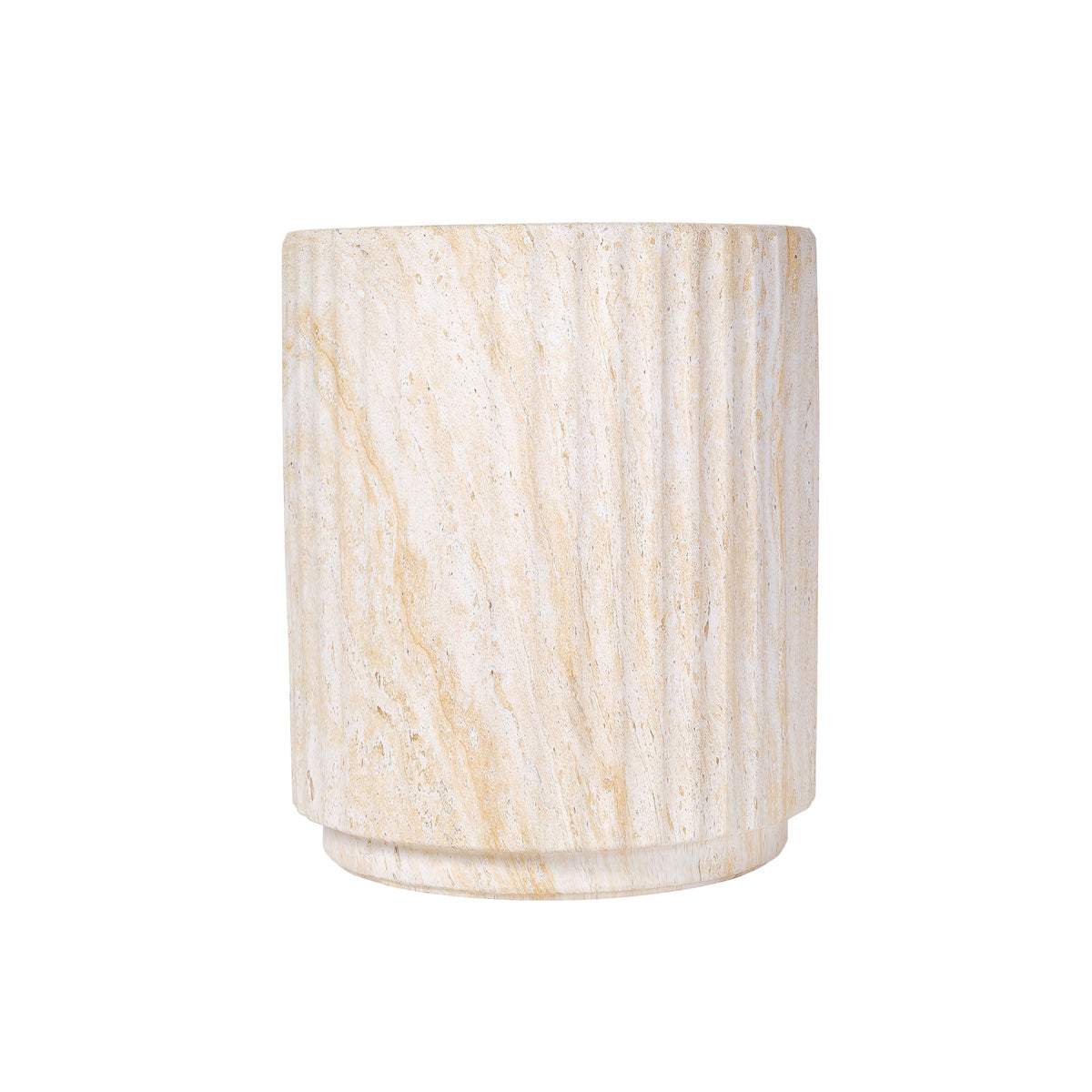 Roomfitters Modern Cylinder Wave Outdoor Side Table, Round Plant Stand, Beige MgO Patio End Table, Ripple Design Roomfitters