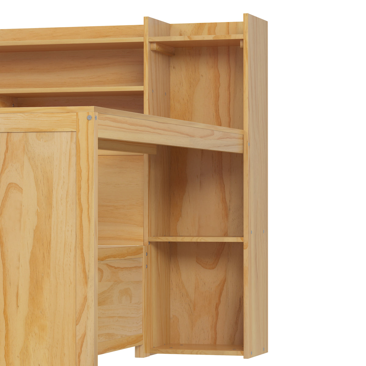 variant-group:rf-n733s373391m|Roomfitters Full Daybed with Twin Trundle, Storage Shelves and Desk, Wooden Multi-Functional Bed, Natural