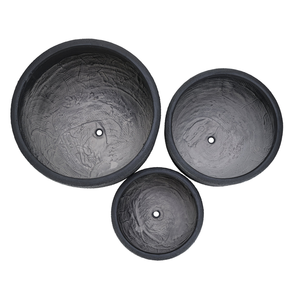 variant-group:rf-n711p406670b|Roomfitters Lightweight Matte Textured MGO Planter Set, 3-Piece Graduated Flower Pots, Black Concrete-Look Stackable