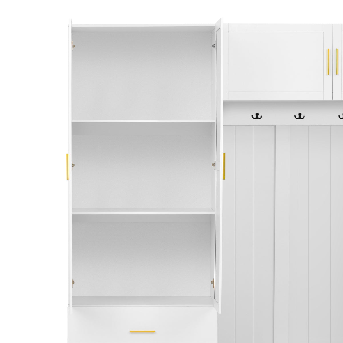 variant-group:rf-n724sj000167aak|Roomfitters American Style Extra-Wide Hall Tree with Padded Cushion Seat, Ancient White