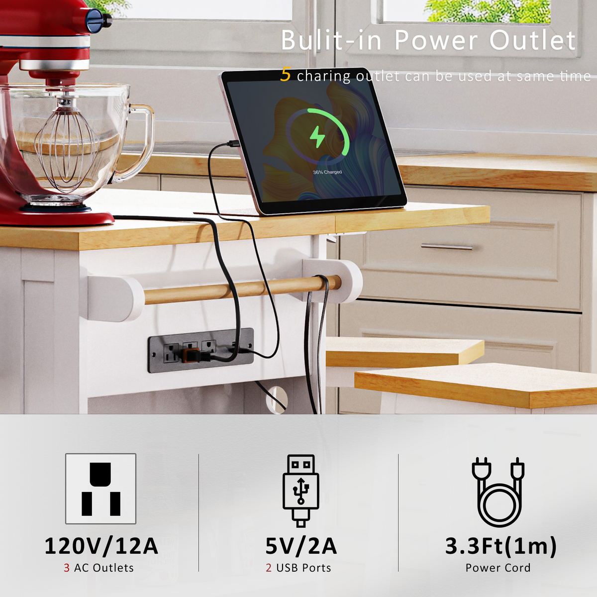 variant-group:rf-n707s003007w|Roomfitters 53" Kitchen Island with 2 Bar Stools, Drop Leaf, Power Outlet, Rolling Kitchen Cart Set with Storage, White