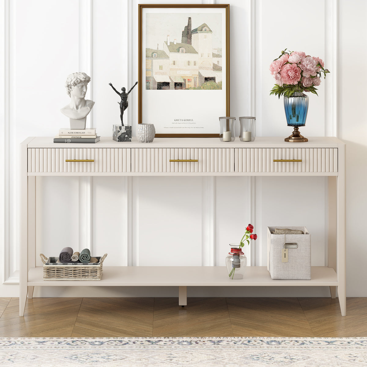 variant-group:rf-n711p190531k|Roomfitters Entryway Console Table with Vertical Stripe Pattern and Long Legs, Storage for Hallway, Beige