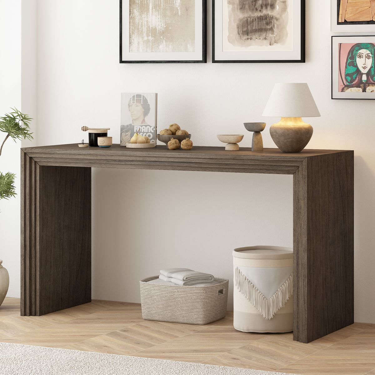 variant-group:rf-n711p205930n|Roomfitters Modern Console Table with Paulownia Solid Wood Veneer, Entryway Table for Foyer, Natural