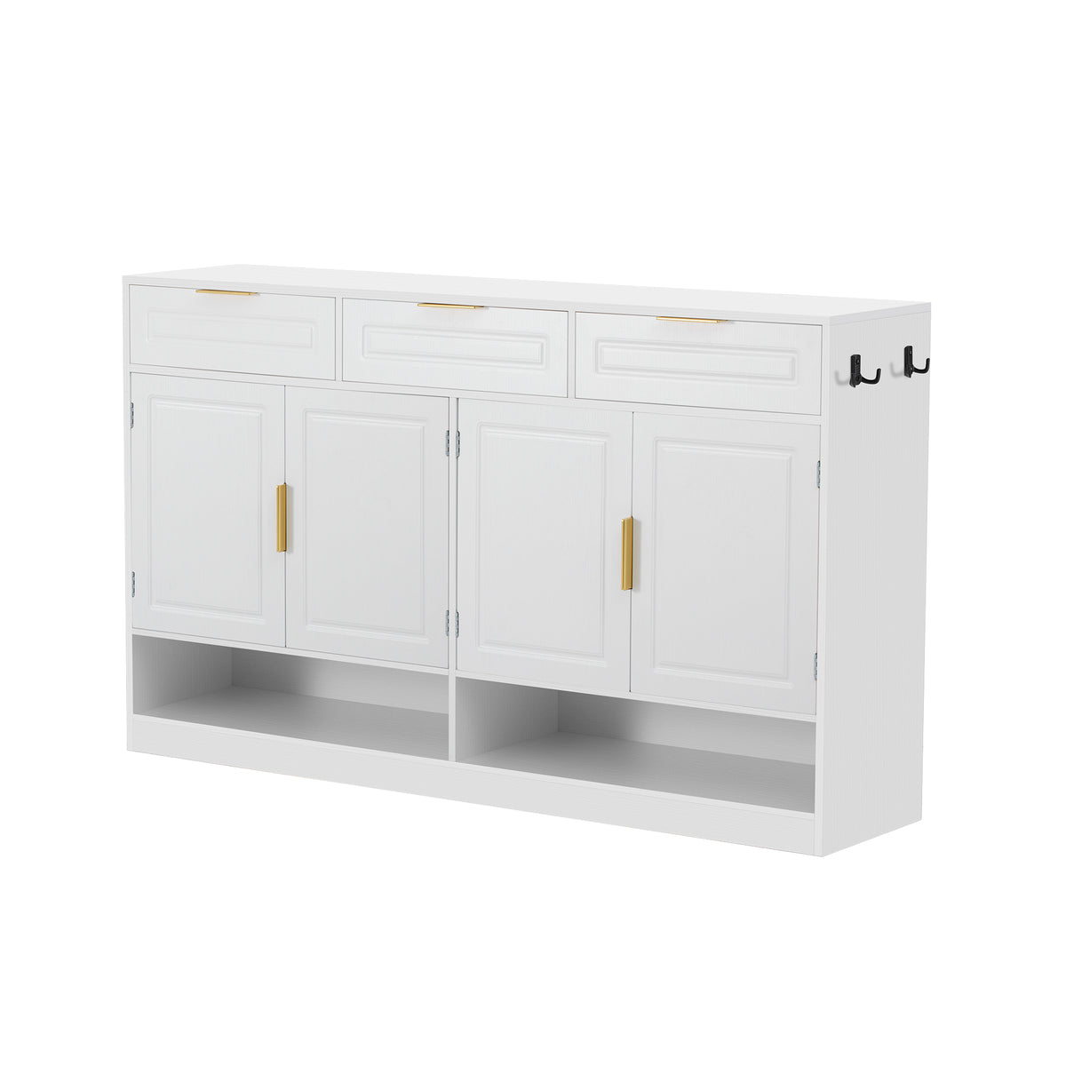 variant-group:rf-n711p345213k|Roomfitters 59.1" Farmhouse Sideboard Buffet Cabinet with 3 Drawers and 4 Doors, Kitchen Storage with Open Shelf, White