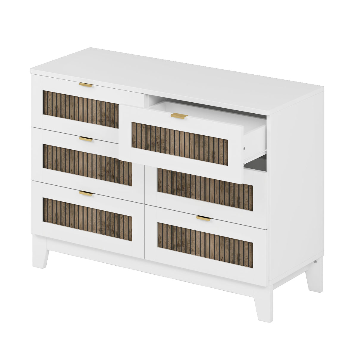 Roomfitters Elegant Dresser with Metal Handles and Glittering Decorative Accents, 6-Drawer Storage Cabinet for Bedroom and Living Room, White