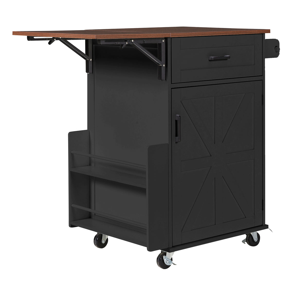 variant-group:rf-n707p404539b|Roomfitters 39.3" Kitchen Island with Drop Leaf, Rolling Kitchen Cart with Storage Drawer and Spice Rack, Modern Style, Black