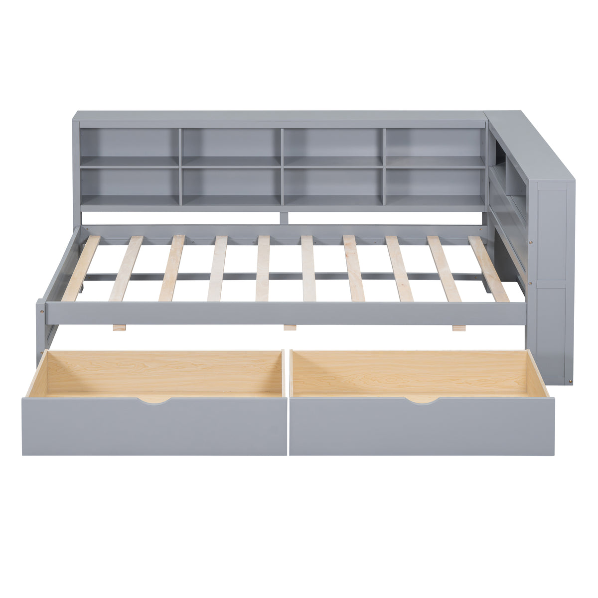 variant-group:rf-n733s347768e|Roomfitters Wooden Twin Daybed with Underbed Storage, Built-In Shelf & USB Charging Ports, Gray