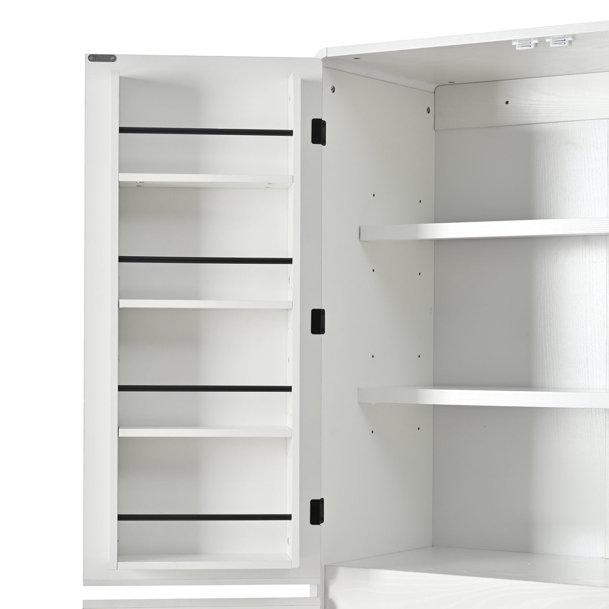 variant-group:rf-n707s000021w|Roomfitters 72" Tall Farmhouse Kitchen Pantry Cabinet with Curved Profile & 8 Door Shelves, White