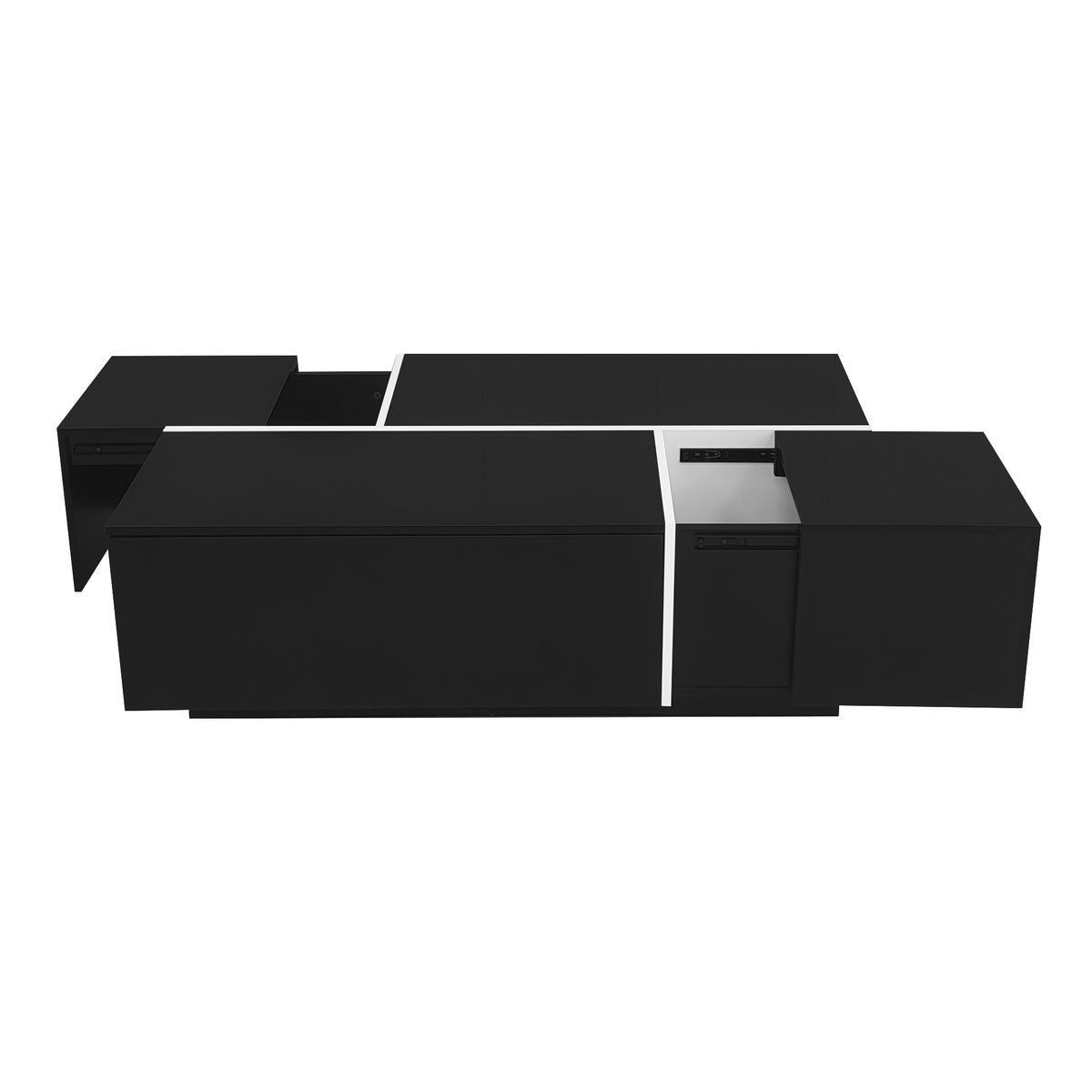 variant-group:rf-n724p292070b|Roomfitters Glossy Extendable Coffee Table with 2 Drawers and Hidden Storage Compartments, Multi-Functional Design, Black