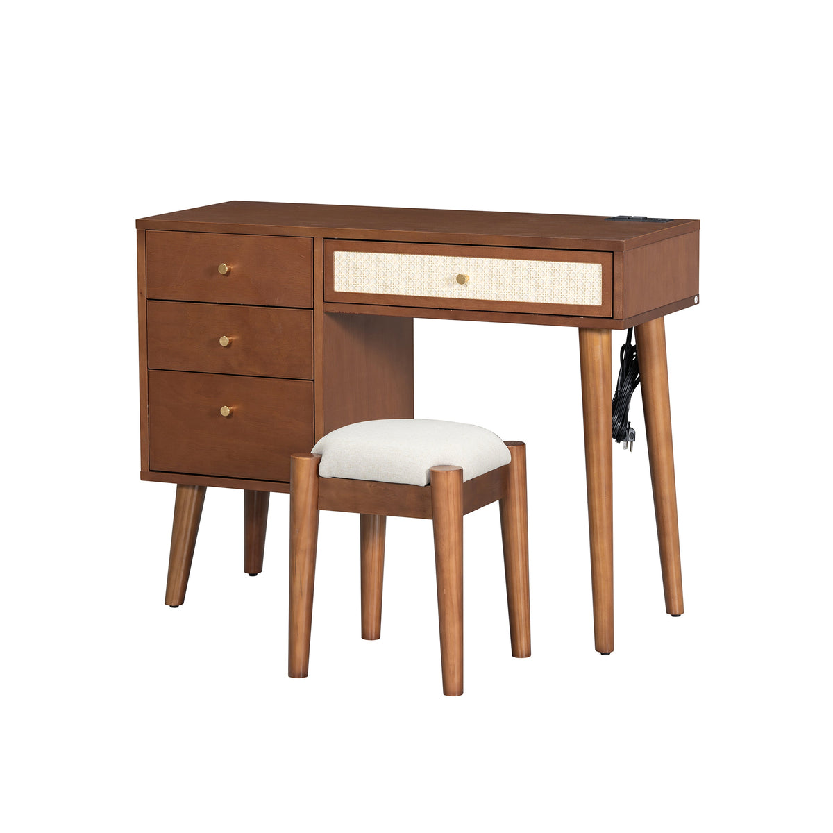 Roomfitters Wooden Nightstand with Two Storage Cabinets, End Table for Bedroom, White and Pink