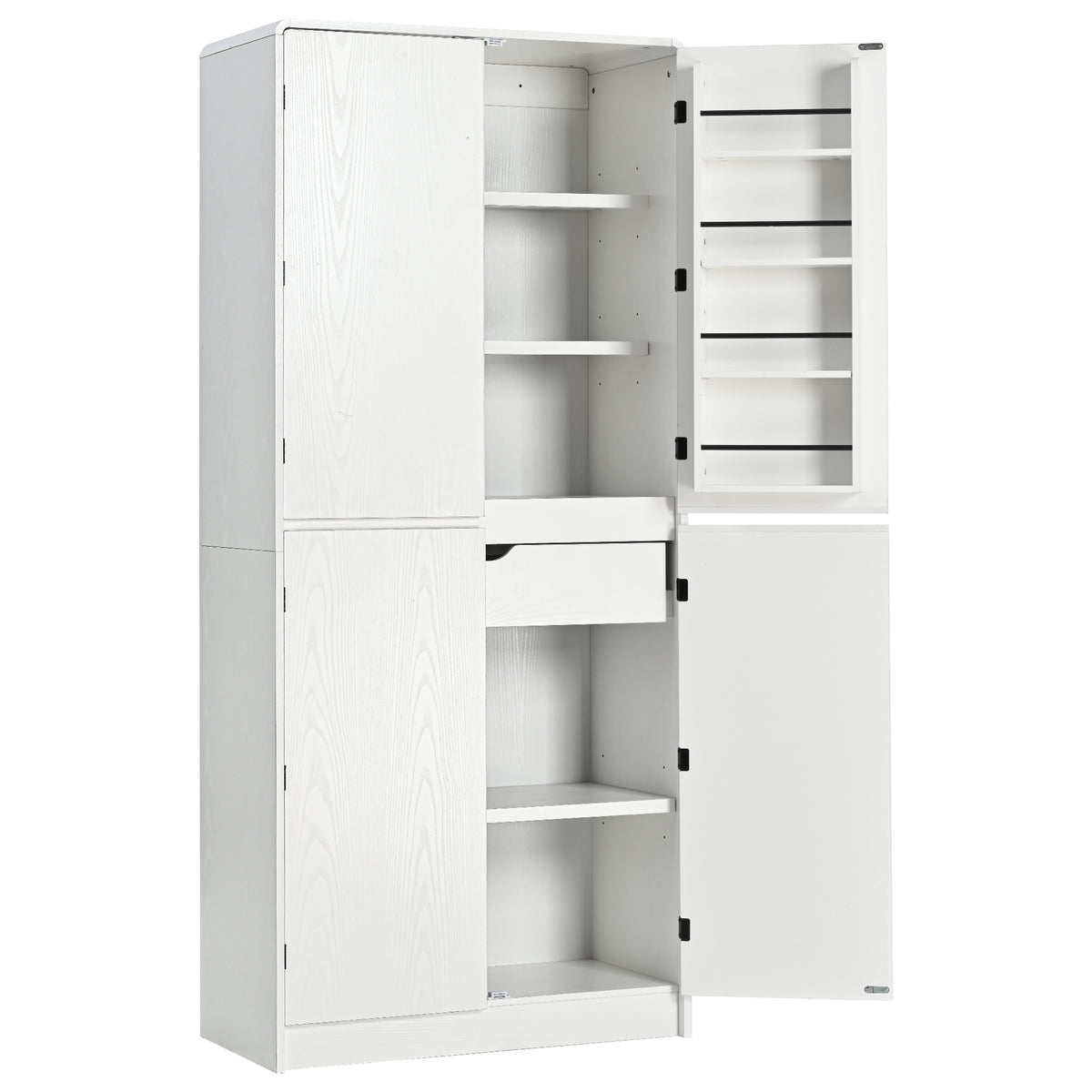 variant-group:rf-n707s000021w|Roomfitters 72" Tall Farmhouse Kitchen Pantry Cabinet with Curved Profile & 8 Door Shelves, White