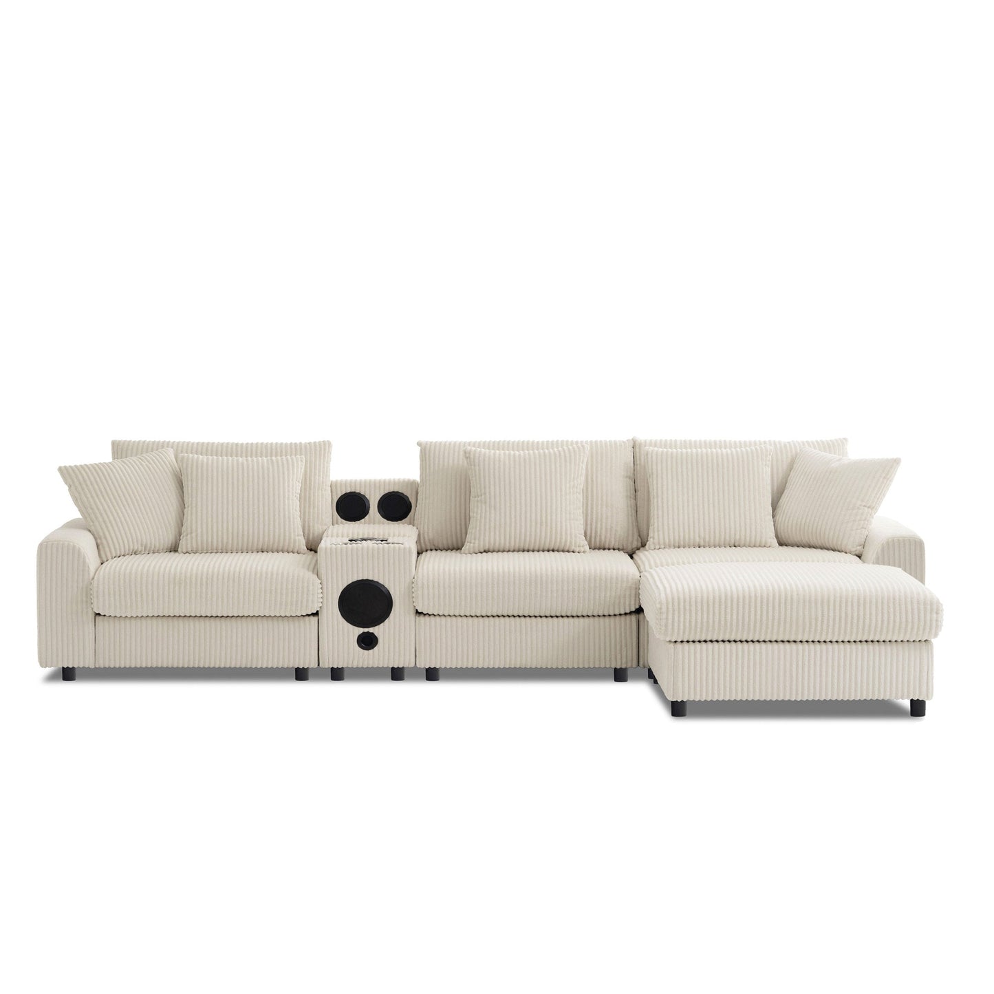 Roomfitters 112 Inch L-Shaped Modular Sectional Sofa with Bluetooth Speaker, Console and Cup Holders for Home, Cream Roomfitters