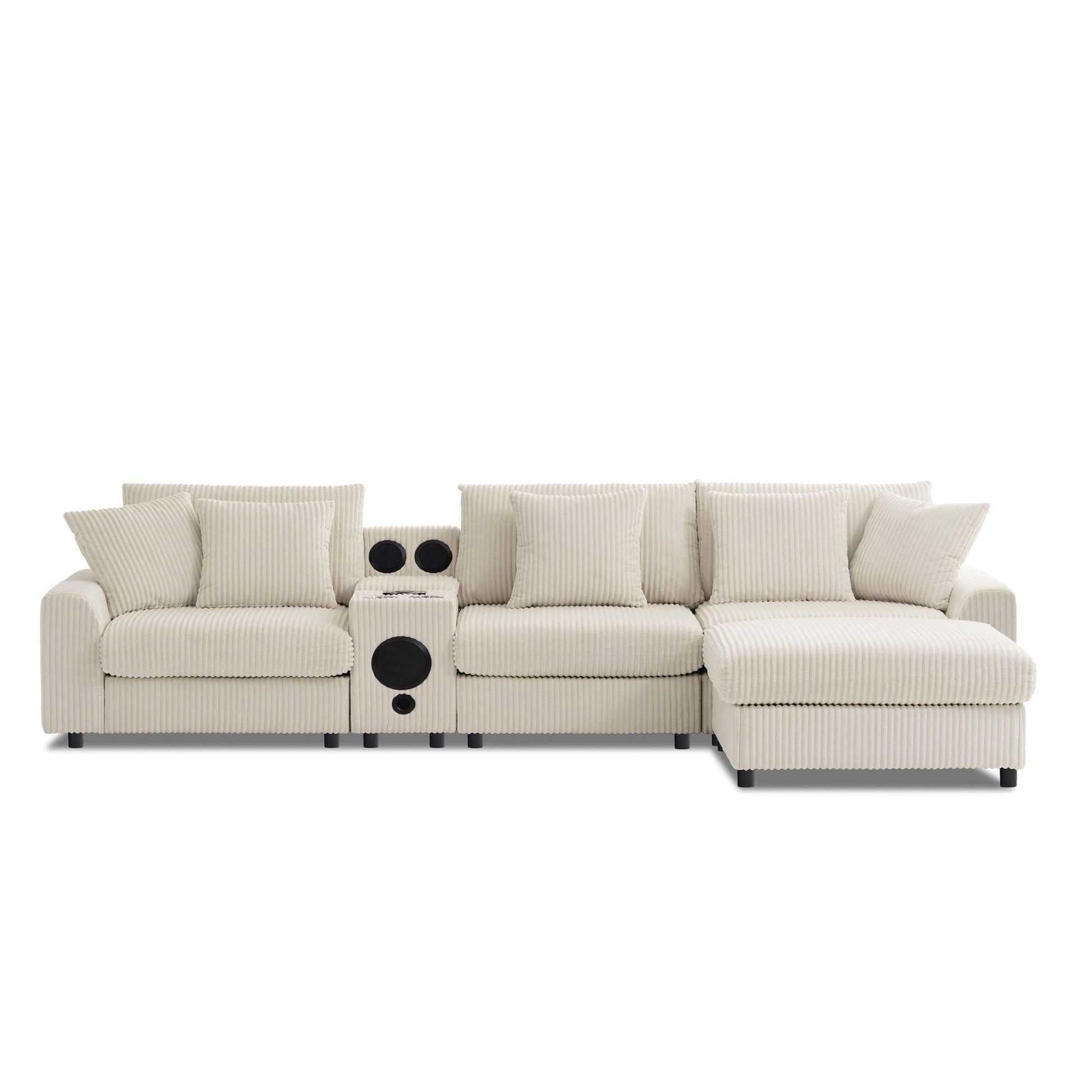 Roomfitters 112 Inch L-Shaped Modular Sectional Sofa with Bluetooth Speaker, Console and Cup Holders for Home, Cream Roomfitters