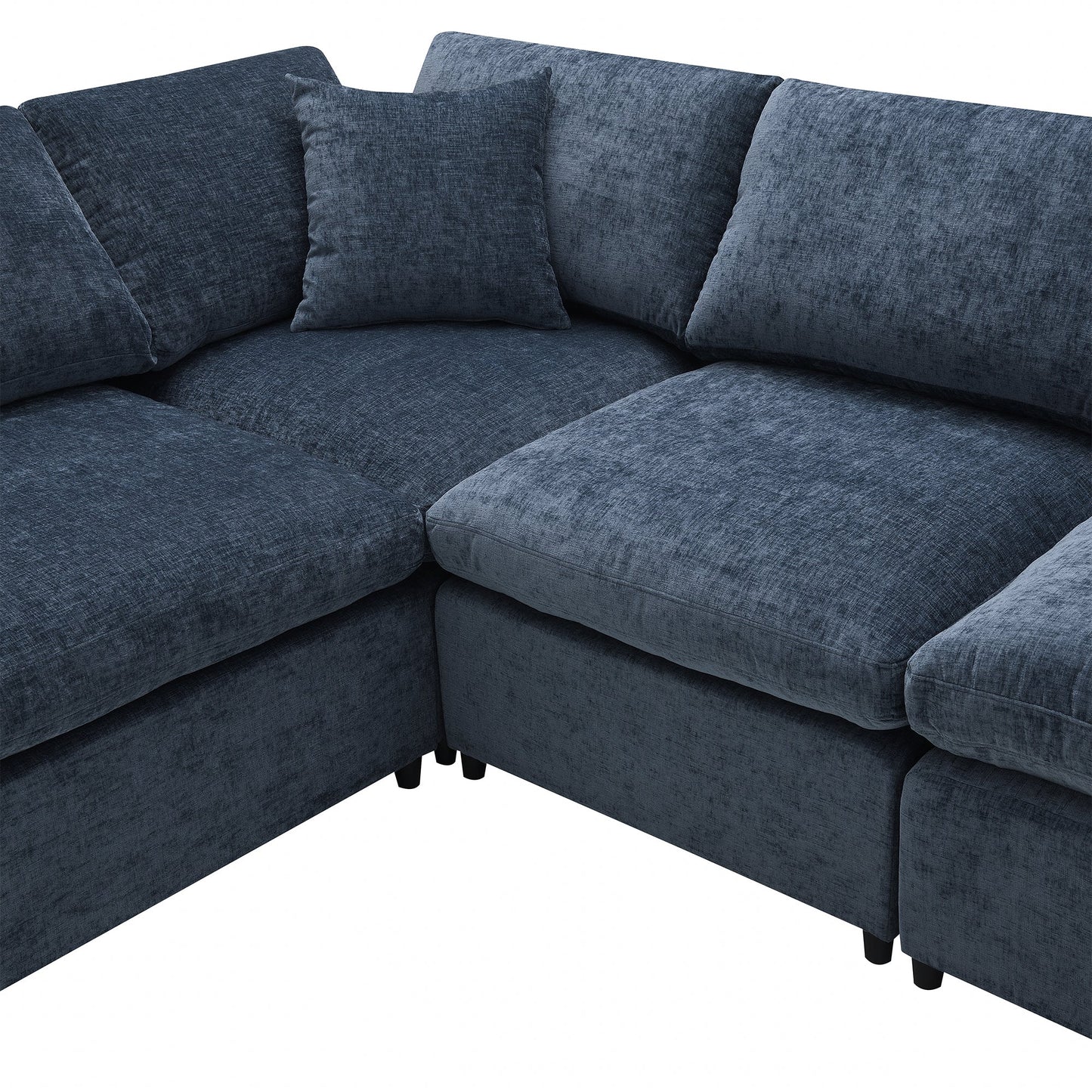 Roomfitters 130 Inch U-Shaped Modular Sectional Sofa Bed, Cloud Sleeper Couch with Plush Cushions for Living Room, Dark Blue Roomfitters