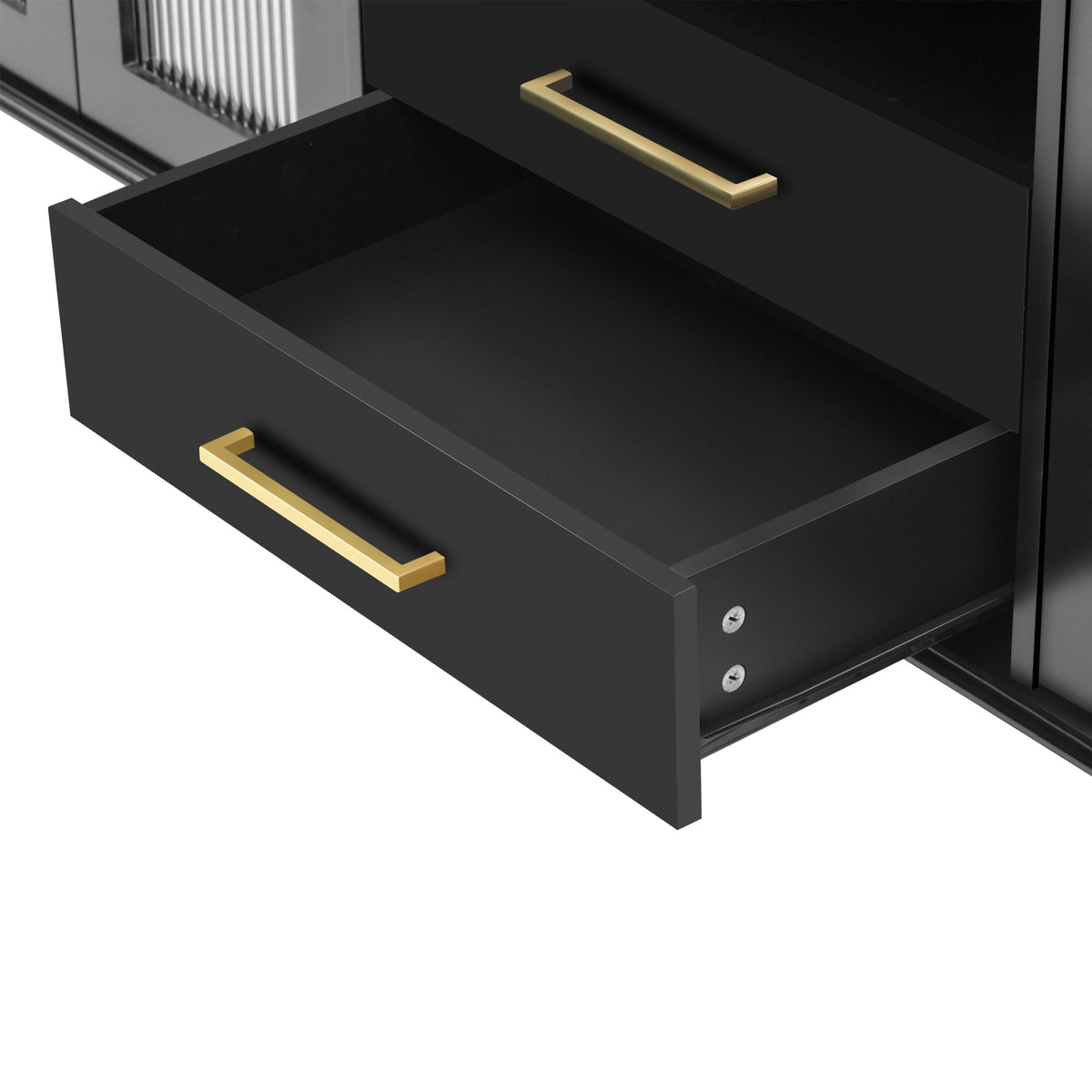 Roomfitters Retro TV Stand for up to 75 Inch TV, Fluted Glass Door Media Console with Five Wood Legs, Black Roomfitters