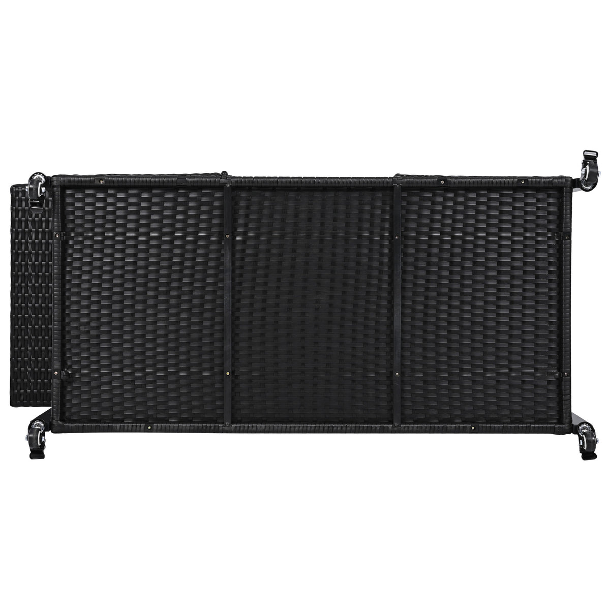 variant-group:rf-n707p233747b|Roomfitters 52.8" Wicker Outdoor Grill Cart with Plastic Wood Table, Rolling Island with Storage Cabinet, Double Handles, Black Brown