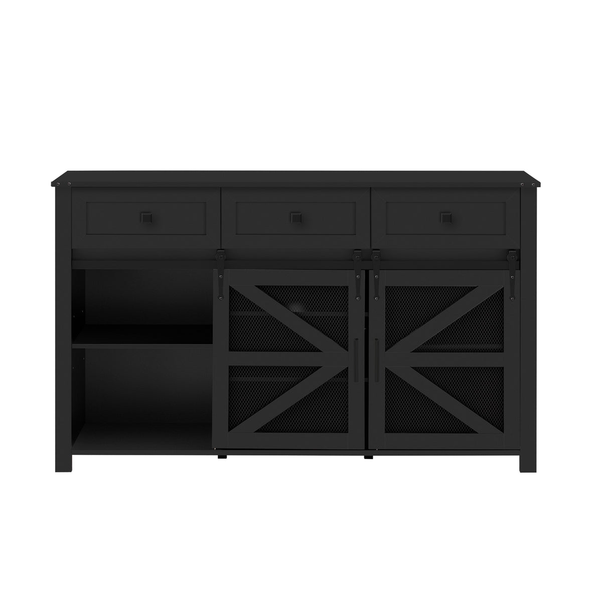 variant-group:rf-n711p347384b|Roomfitters 55" Sideboard Buffet Cabinet with 3 Drawers and Sliding Barn Doors, Farmhouse Storage for Kitchen & Dining, Black