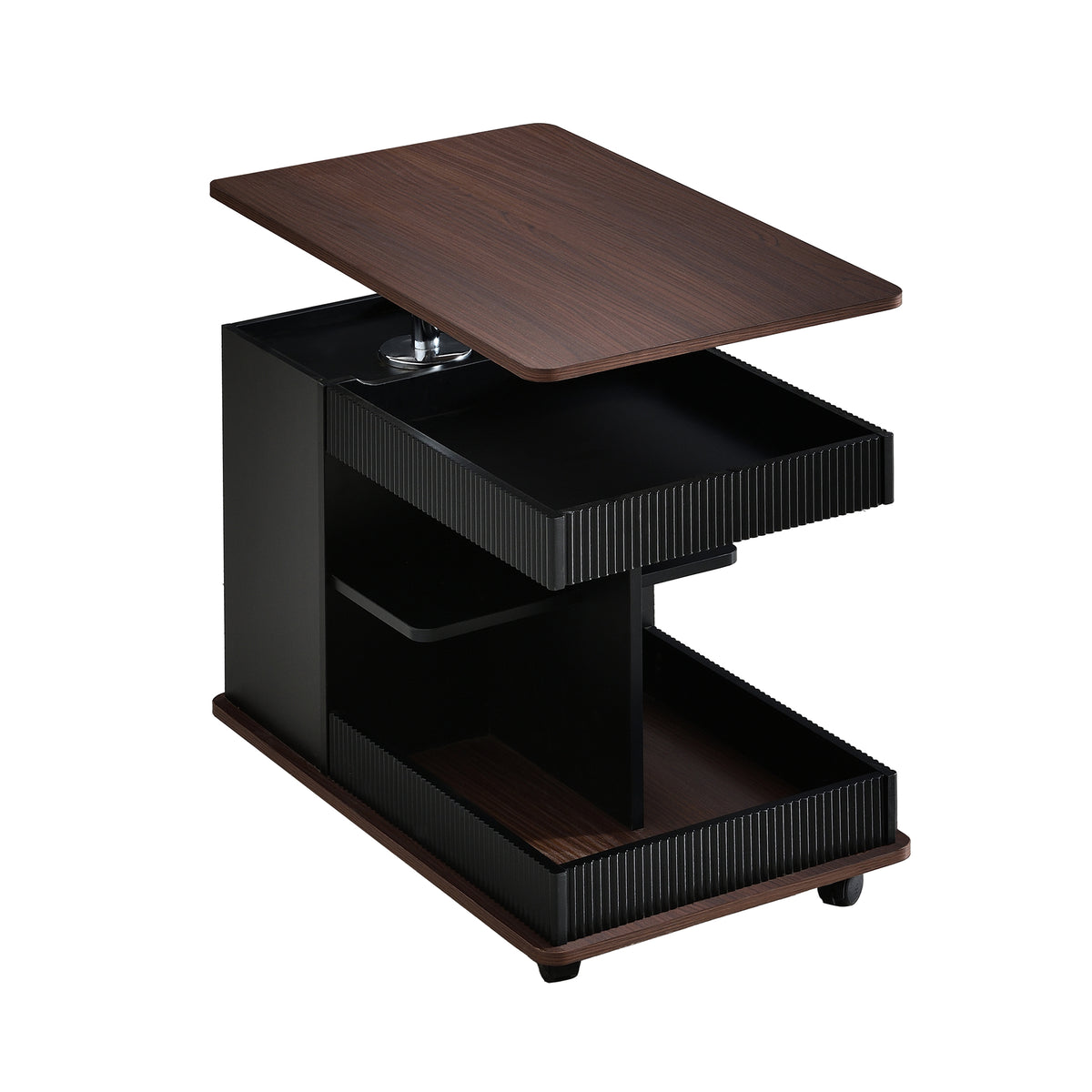 variant-group:rf-n724p292505b|Roomfitters Adjustable Sofa Side Table with Lift-Top, Rotating Surface and Storage on Wheels for Small Spaces, Black
