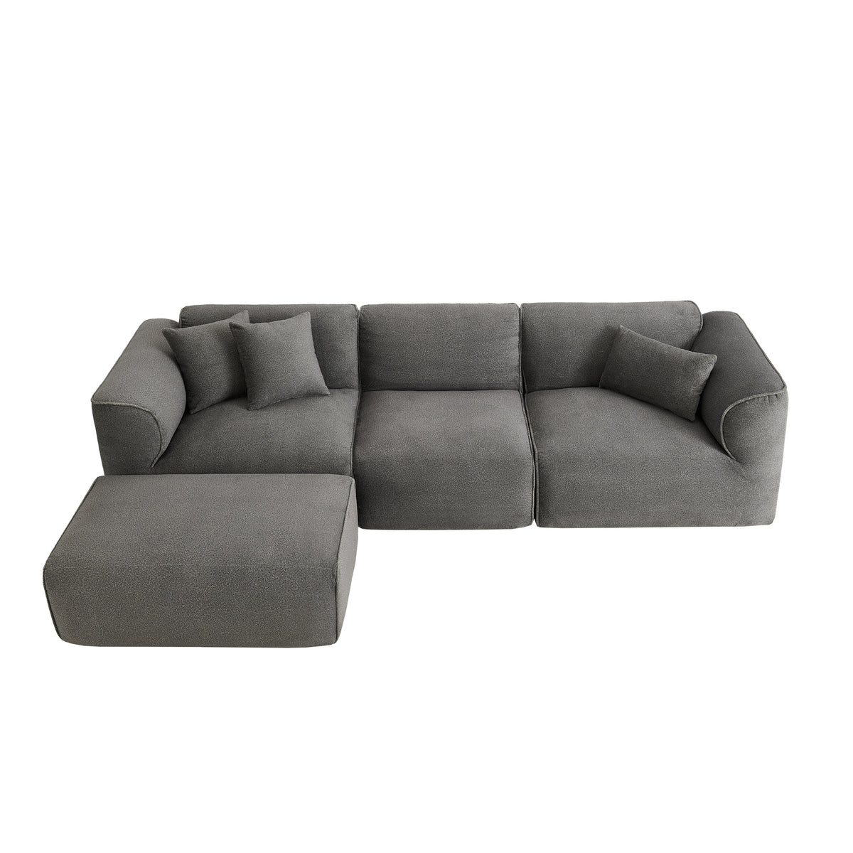 variant-group:rf-n711wy000464aae|Roomfitters Double-needle Cut Velvet Sofa, 4-Seater Modern Modular Sectional Couch with Movable Ottoman for Living Room, Gray