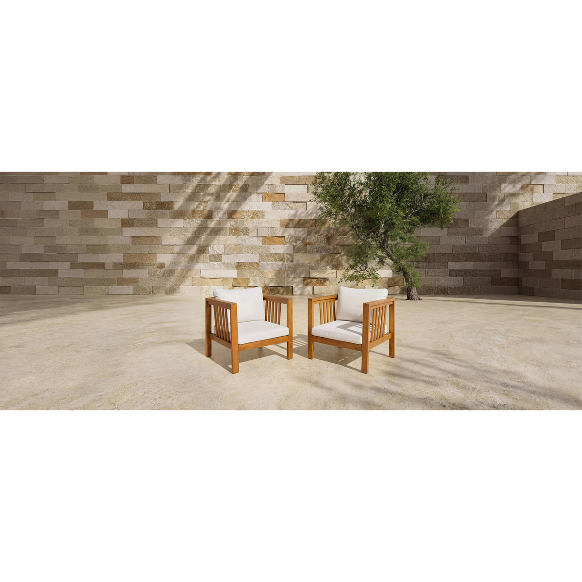 variant-group:rf-n704p448453a|Roomfitters Set of 2 Outdoor Acacia Wood Club Chairs with Modern Square Arms 2-Piece Patio Conversation Set Beige