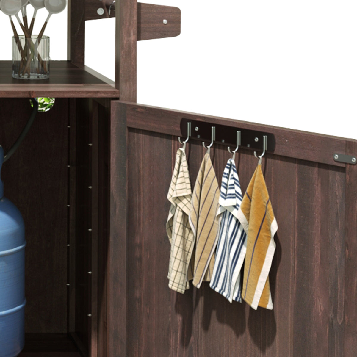 variant-group:rf-n707p250628z|Roomfitters 53.3" Outdoor Kitchen Island with Raised Shelf, Wood Storage Cabinet, Stainless Steel Top, Rolling Grill Cart, Brown